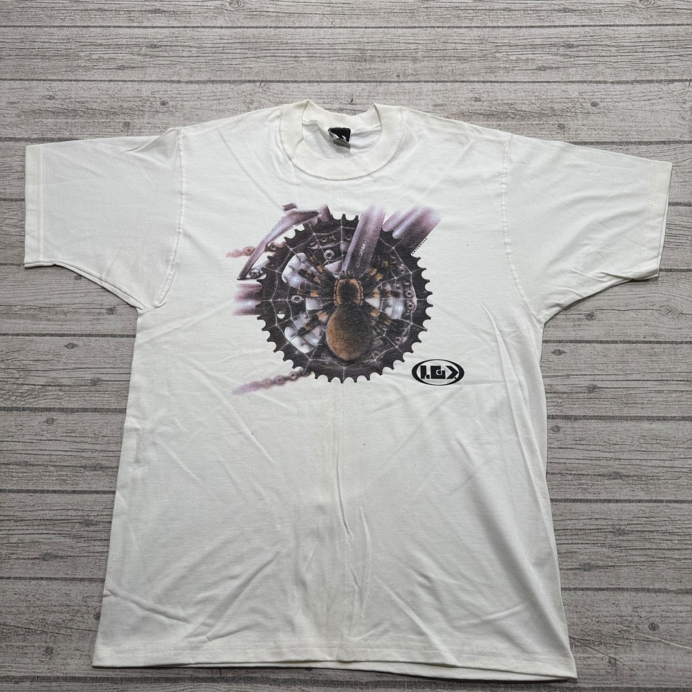 Vintage Louis Garneau T-Shirt Men's Medium White Spider Gear Cotton Art Tee Y2K
